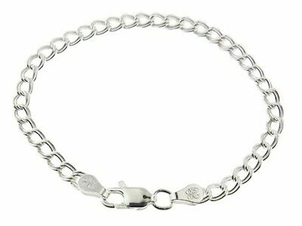 925 Sterling Silver 6mm Charm Bracelet 7" Italian Silver